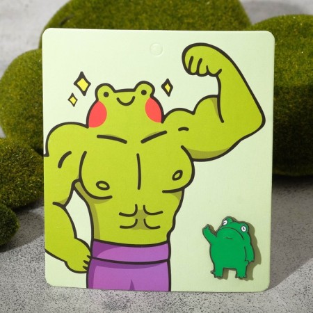 Mem "Frog" icon, green color in gray metal-1