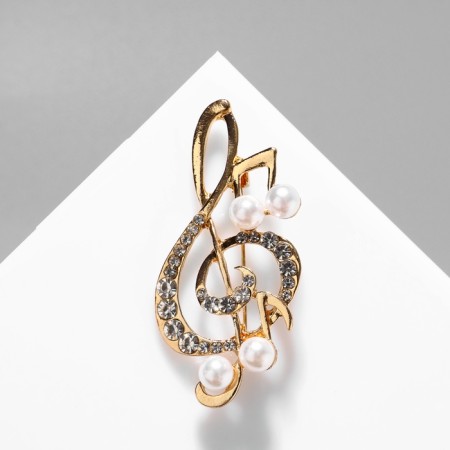 Brooch "Violin key" with pearl notes, the color is white in gold-1