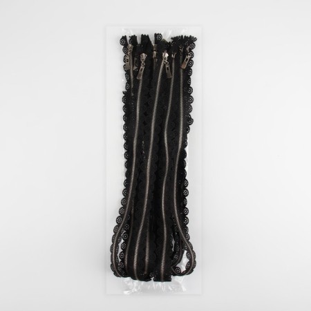 Metal zipper, No. 3, non -proceeding, automatic lock, 60 cm, black color/nickel-3