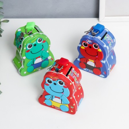 Piggy bank Metal with a lock "Frog" mix 5x8.5x10 cm-1