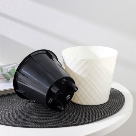 Kashpo with a drainage insert "Manhattan", 1 l, d = 12.5 cm, snow -white color-3