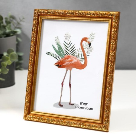 Photo frame plastic 15x20 cm "Valentine" Golden with a gold drawing 23x18 cm-1