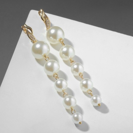 Earrings with pearls "grapes" bunch with a note, white color in gold-2