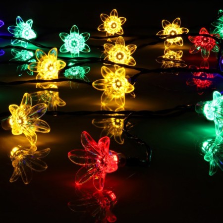 Garland “thread” 4.5 m with nozzles “flowers”, IP44, dark thread, 30 LED, glow of multi, 2 modes, solar battery-1
