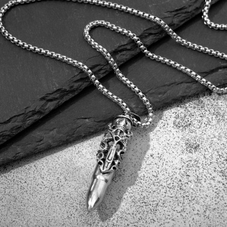 Unisex “bullet” Carved pattern, color silver, 70 cm-1