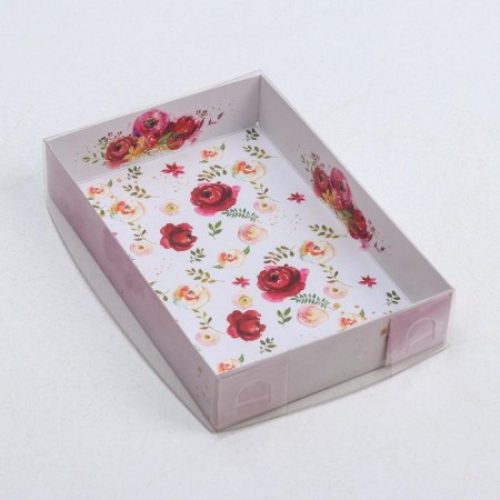 Confectionery packaging, Makarun with PVC lid, "Flowers", 17 x 12 x 3 cm-1