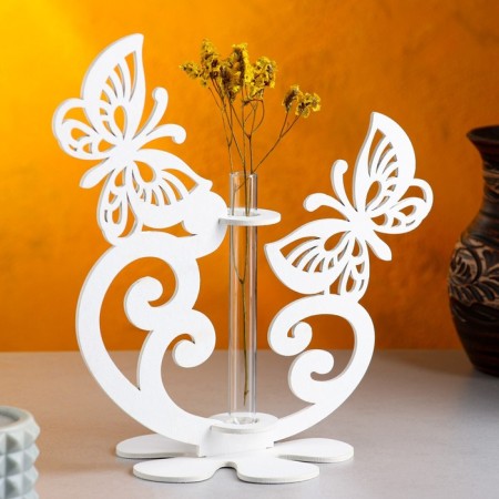 Wooden Kashpo 13.5 × 13 × 26.5 cm with 1 flask "Butterflies", white give beautifully