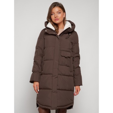 Coat insulated winter female, size 52, brown color-8