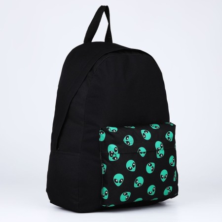 Backpack of school textile "Alien", with a pocket, black color-3