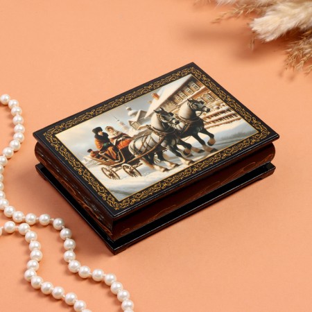 Casket "Walk", black, 10x14 cm, lacquer miniature