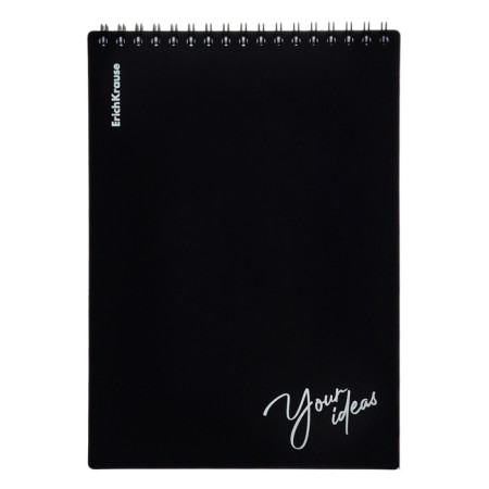 Notepad for spirals A5, 80 sheets, cage, Erichkrause "Words", black, plastic cover silk -screen covers, OFSET BELICT 100%, black-4
