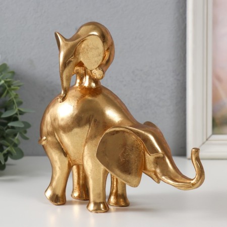 Polystone souvenir "Elephant with an elephant on the back - a pyramid" Gold 19x8.8x18.8 cm