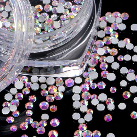 Rhinestones for decor, round, silver/holographic color