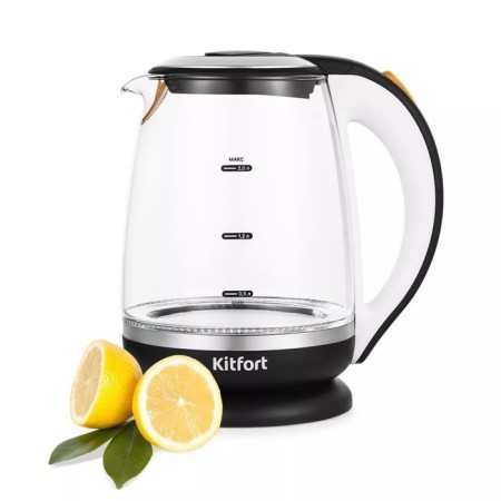 Electric kettle KitFort KT-6199, glass, 2 l, 1850-2200 watts, black and white-6