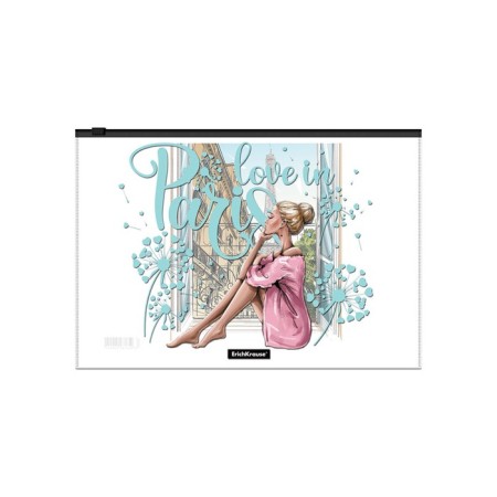 A4 Zip-Molniya folder, 160 μm, Erichkrause, Dreamy Girls, glossy, translucent, with print, mix-2