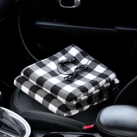 Plaid with heated car 12V, 45W (140x110 cm), fleece, black and white ADHC020-1