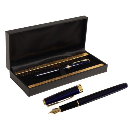 Gift feathers in the leatherette case, the case is blue with gold