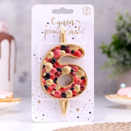 Candle for the cake "Bubbles", number "6", 10 cm, gold-1