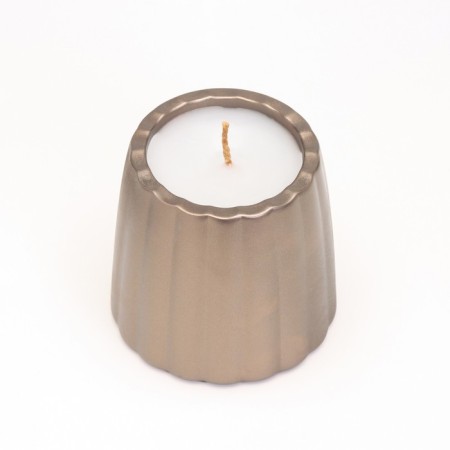 A candle in a candlelight made of gypsum with smooth faces, 9.5x9cm, gray-brown-2
