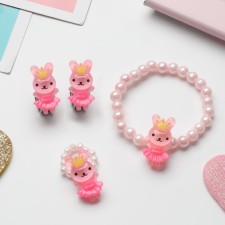 Set of children's “chosen” 3 subjects: clips, bracelet, ring, bunny, color mix