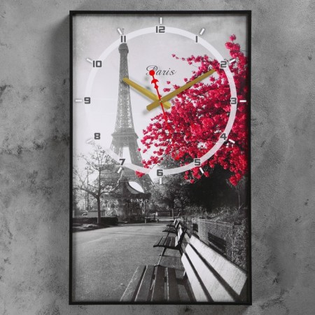 Carty clock, interior, interior "flowering tree in Paris", smooth move, 57 x 35 cm