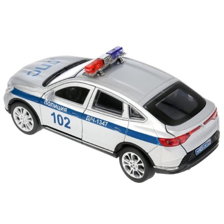 Metal machine "Renault Arkana Police", 12 cm, doors and trunk open, silver color-2