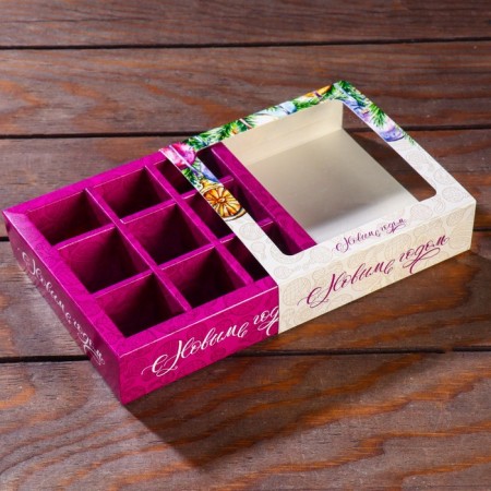 New Year. Box for 9 sweets with a shell "Christmas toys", 13.7 x 13.7 x 3.5 cm-3