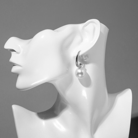 Earrings with pearls "drop" semicircle, white color in silver-4
