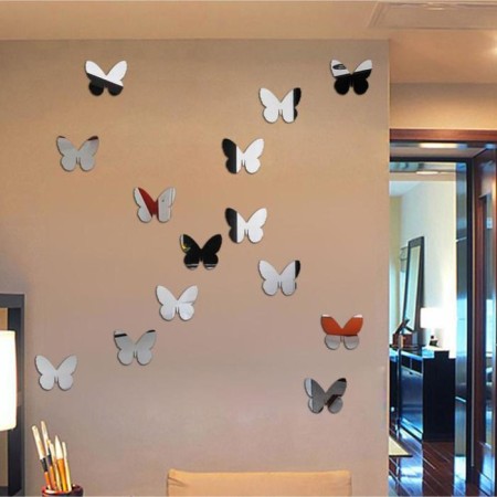 Interior stickers "butterflies", mirror, decor on the wall, set 20 pcs, pcs 7.5 x 9 cm
