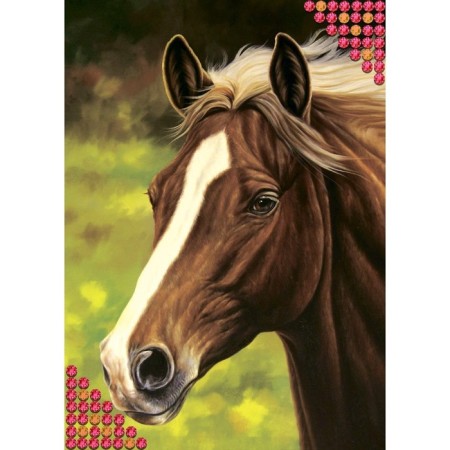 Diamond mosaic with partial filling on the canvas "Horse", 15 x 21 cm-1