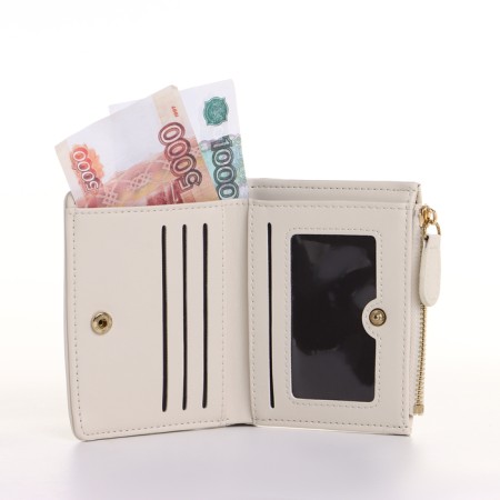 Women's wallet on the button, beige color-5