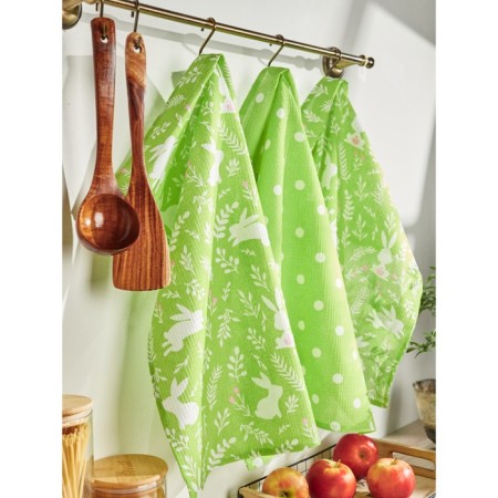 A set of towels of kitchen summer modes, size 45x60 cm, green color-1