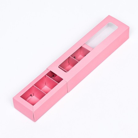 Box for 5 sweets with a shell, with a window, with thin dividers, pink 20x5x3.3 cm-2