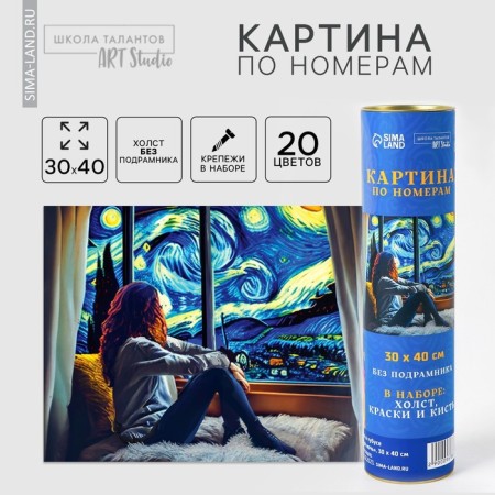 Picture on numbers in the tube "with a view of the starry night", 30 x 40 cm