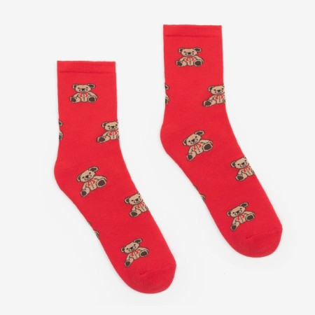 Winter women's socks "bears", red color, size 23-25 ​​(37-40)-6