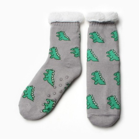Women's socks with fur, gray/dinosaur color, size 36-40