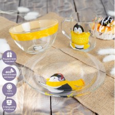 A set of children's dishes of the Penguin Dolyan, 3 subjects: a bowl of 450 ml, a plate d = 20 cm, a mug 200 ml