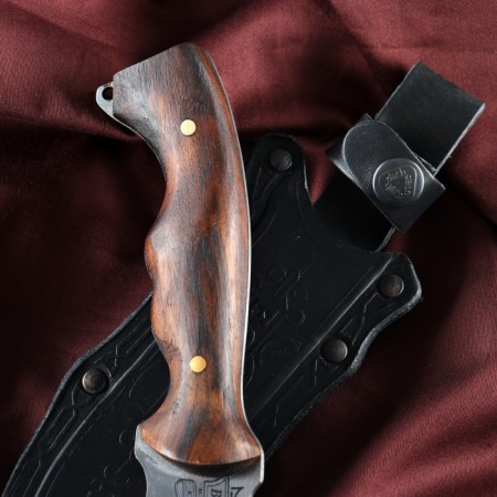 Caucasian knife, tourist "east" with scabbard, steel - 40x13, handle - nut, 14 cm-2