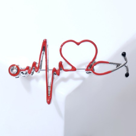 Brooch "Stetoscope" cardiogram, red color in silver-2