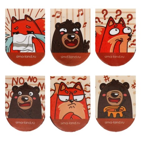 Magnetic bookmarks 6 pieces "Bear and Fox"