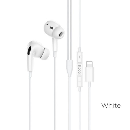 Hoco M1 Pro headphones, wired, vacuum, microphone, Lightning, 1.2 m, white-1