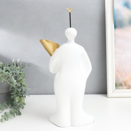 Souvenir Polystone stand "A man with a bird on the head" White 16x38 cm-2