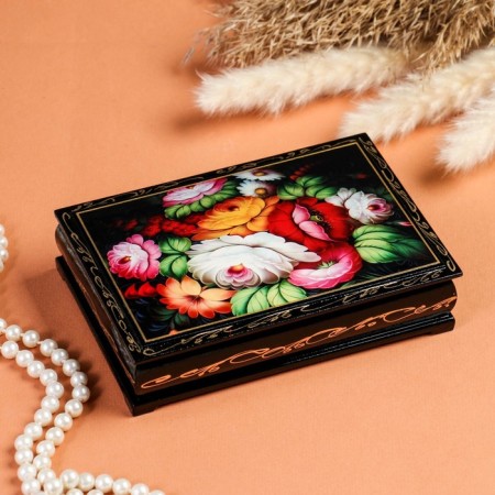 Zhostovo box, 11x16 cm, lacquer miniature