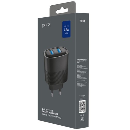 Network charger PERO TC08 Auto Max, 2 USB, 3.4 A, black-2