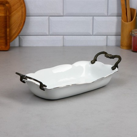 Dish "Rose", 1.8 l, rectangular, gold stroke, porcelain, Iran