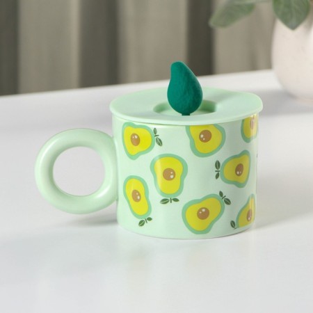 Ceramic mug with silicone lid of the Avocado shares, 350 ml, green color-3