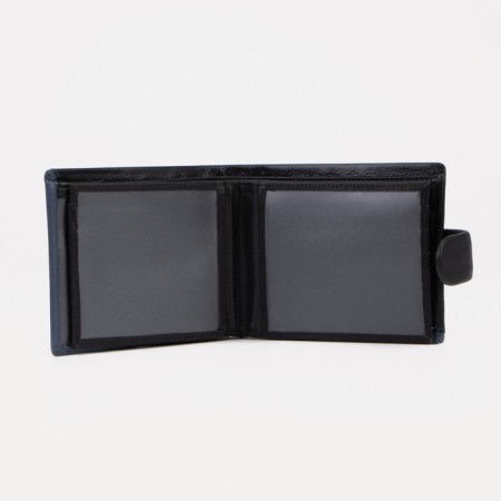 Male purse on a button, for bills, for cards, for coins, black color-3