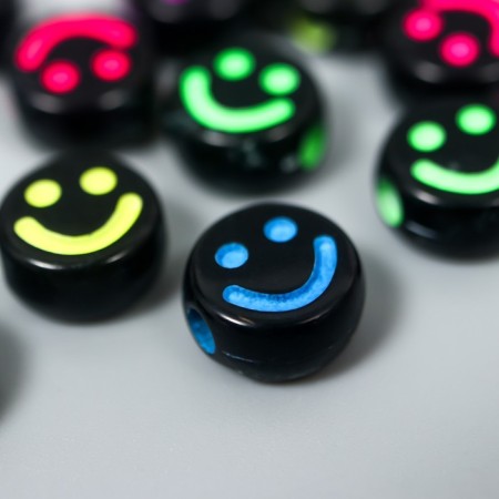 Beads for creativity plastic "Neon smiley on black" set of 20 g 1x1 cm-1