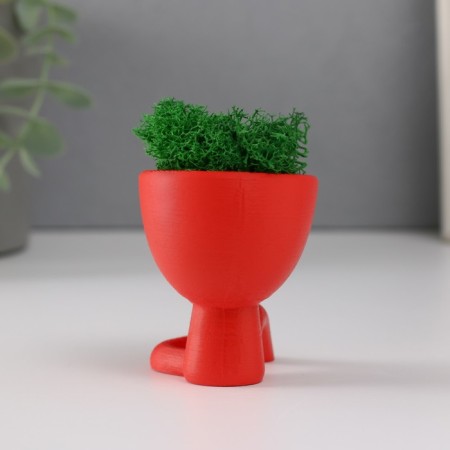 Kashpo concrete mini "Mr. Green" Mizaru with moss red 5.5x6.5x6.5 cm (moss green stabil)-2