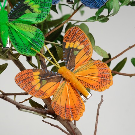 A butterfly for decor and floristry, on a clothespin, plastic, mix, 1 pc., 8 cm-3